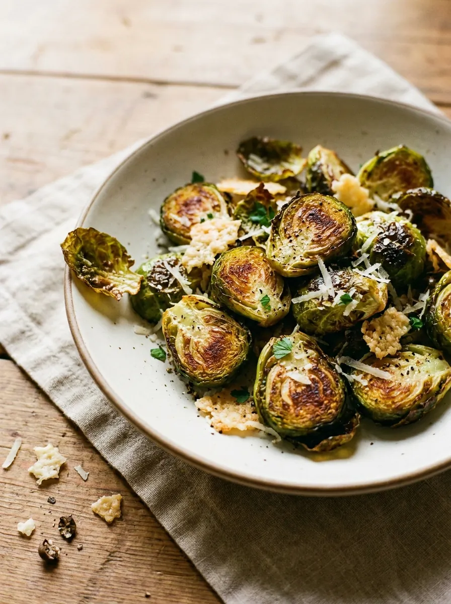 Illustratives Bild von knusprigem Rosenkohl aus dem Airfryer mit Parmesan