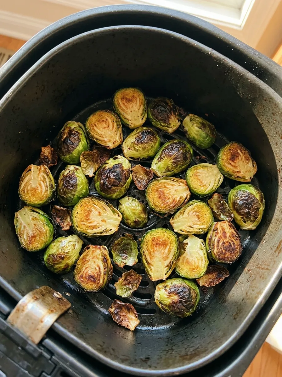 Illustratives Bild von Rosenkohl mit gebräunten Rändern im Airfryer-Korb
