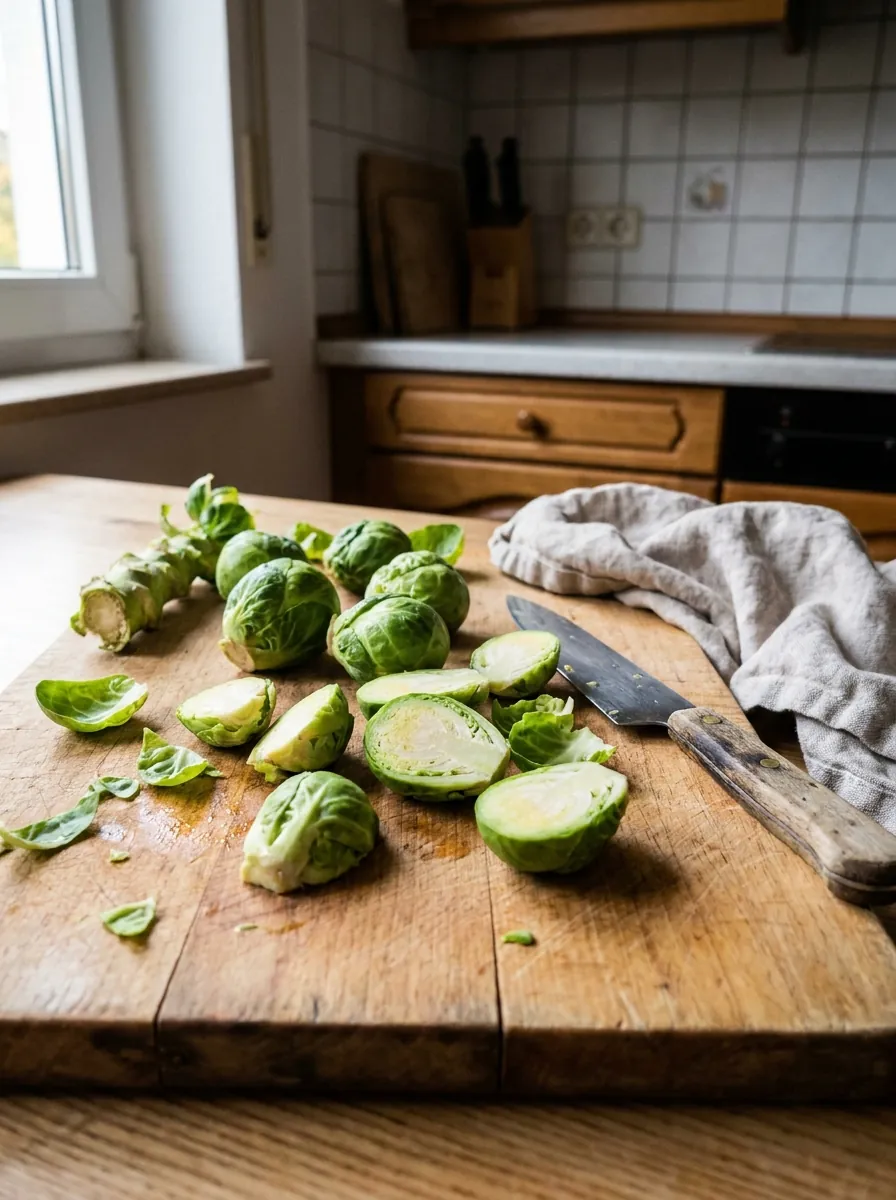 Illustratives Bild von halbiertem frischem Rosenkohl