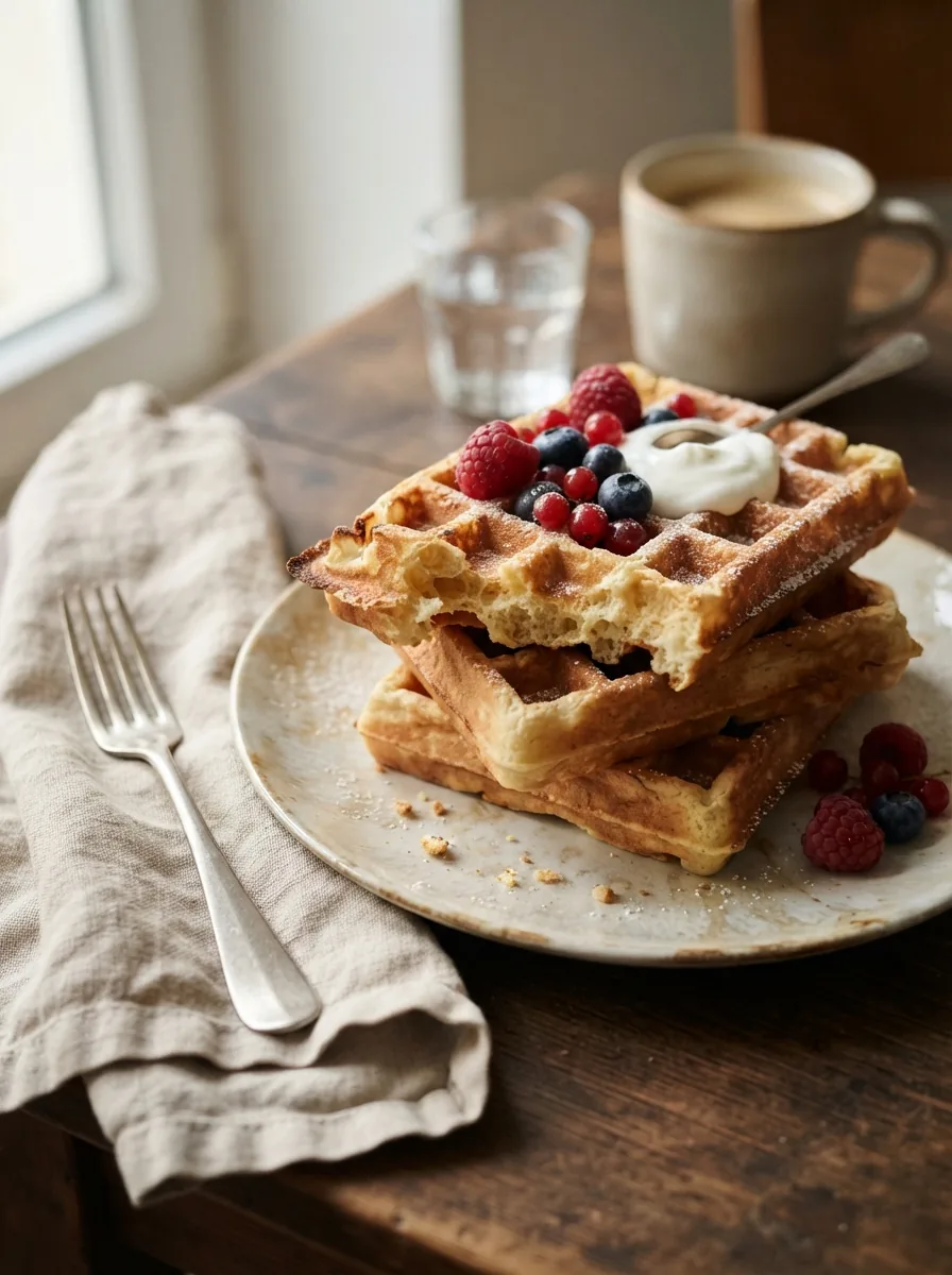 Illustrative goldbraune belgische Waffeln mit tiefen Mulden