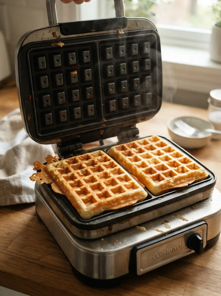 Illustrative goldbraune belgische Waffeln im Waffeleisen
