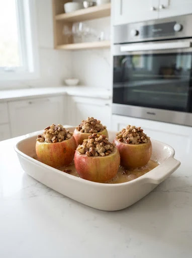 Gefüllte Bratäpfel mit Marzipan und Nüssen vor dem Backen