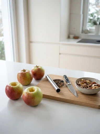 Äpfel für Bratapfel mit entferntem Kerngehäuse