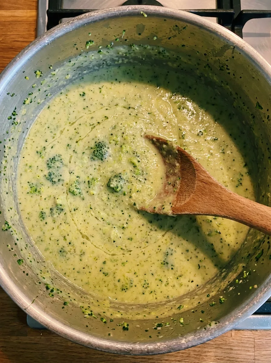Illustrative teilweise pürierte Brokkolisuppe