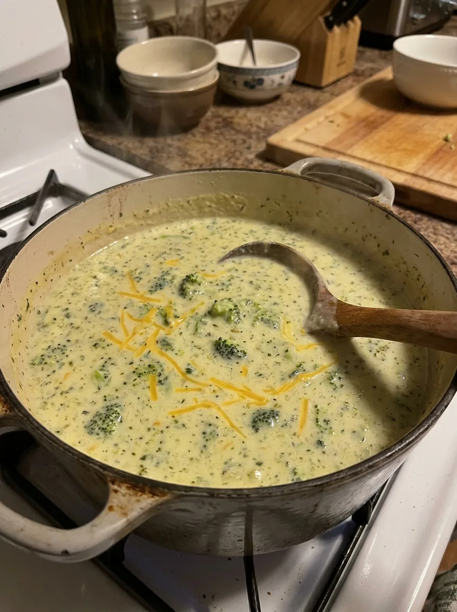 Illustrative cremige Brokkoli-Käse-Suppe im Topf