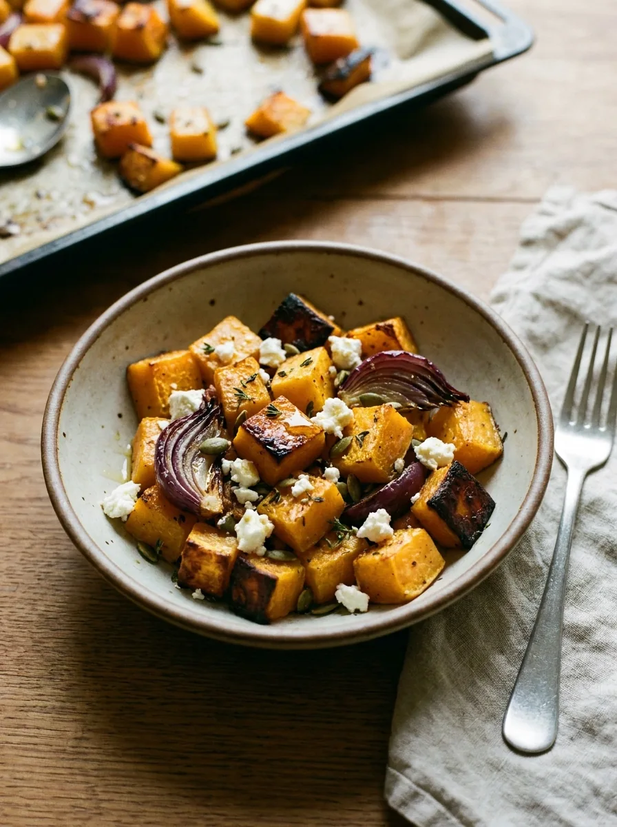 Illustrative Portion Ofen-Butternut mit Feta