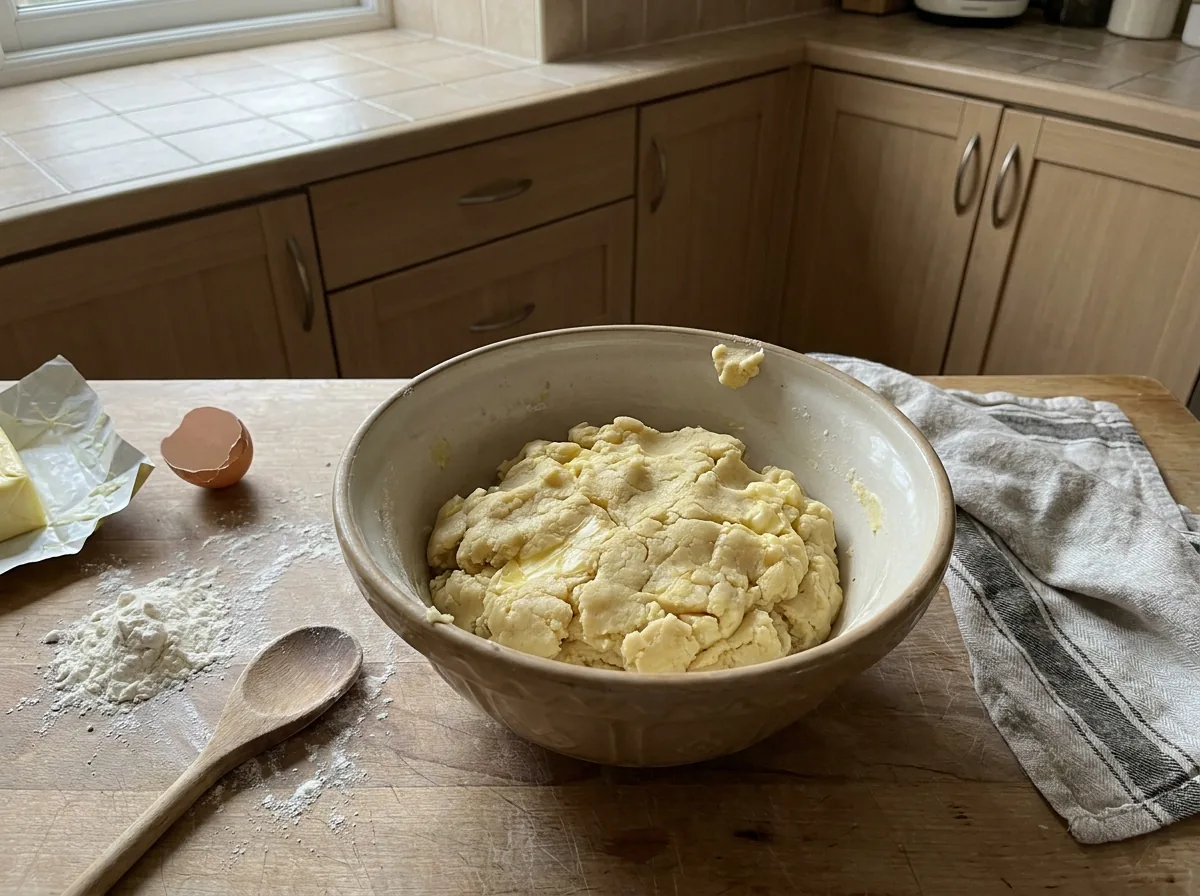 KI-generiertes Bild von Mürbeteig für Butterplätzchen in einer Schüssel