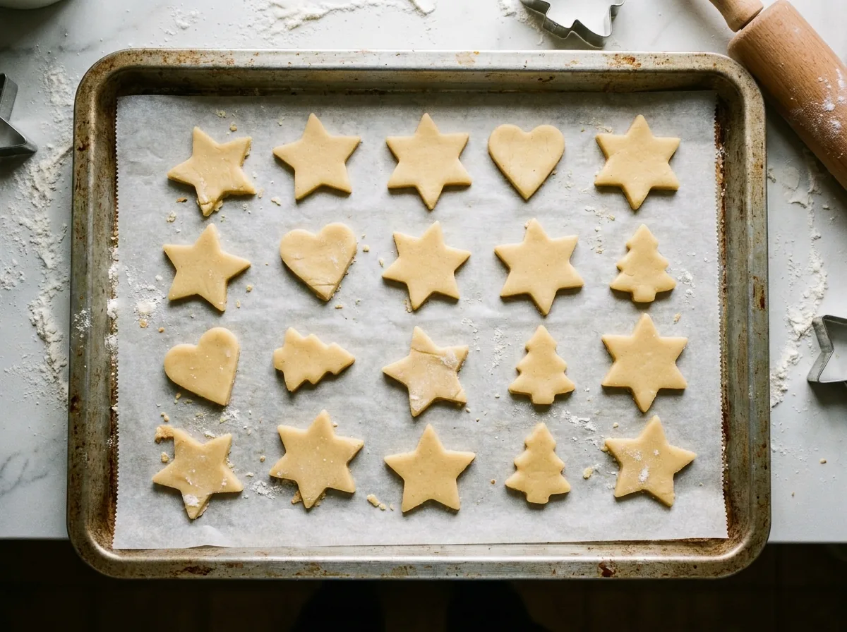 KI-generiertes Bild von ungebackenen Butterplätzchen auf einem Blech