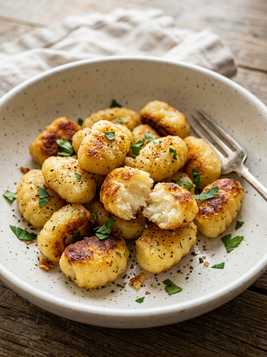 Goldbraune knusprige Gnocchi aus dem Airfryer mit weichem Inneren