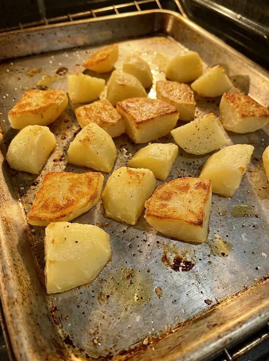 Illustrative vorgeröstete Kartoffeln auf einem Blech