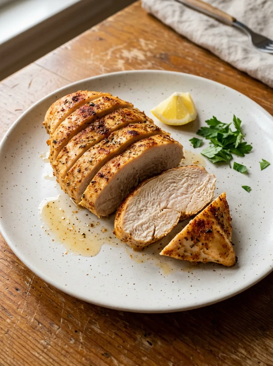 Illustrative aufgeschnittene Hähnchenbrust aus dem Airfryer