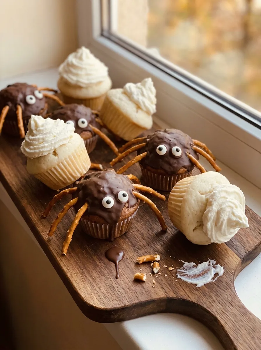 Illustratives Bild von Halloween-Spinnen- und Geister-Muffins