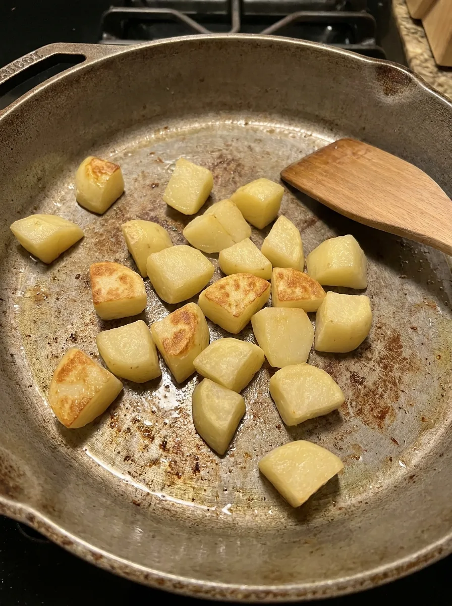 Illustrative goldbraun gebratene Kartoffelwürfel
