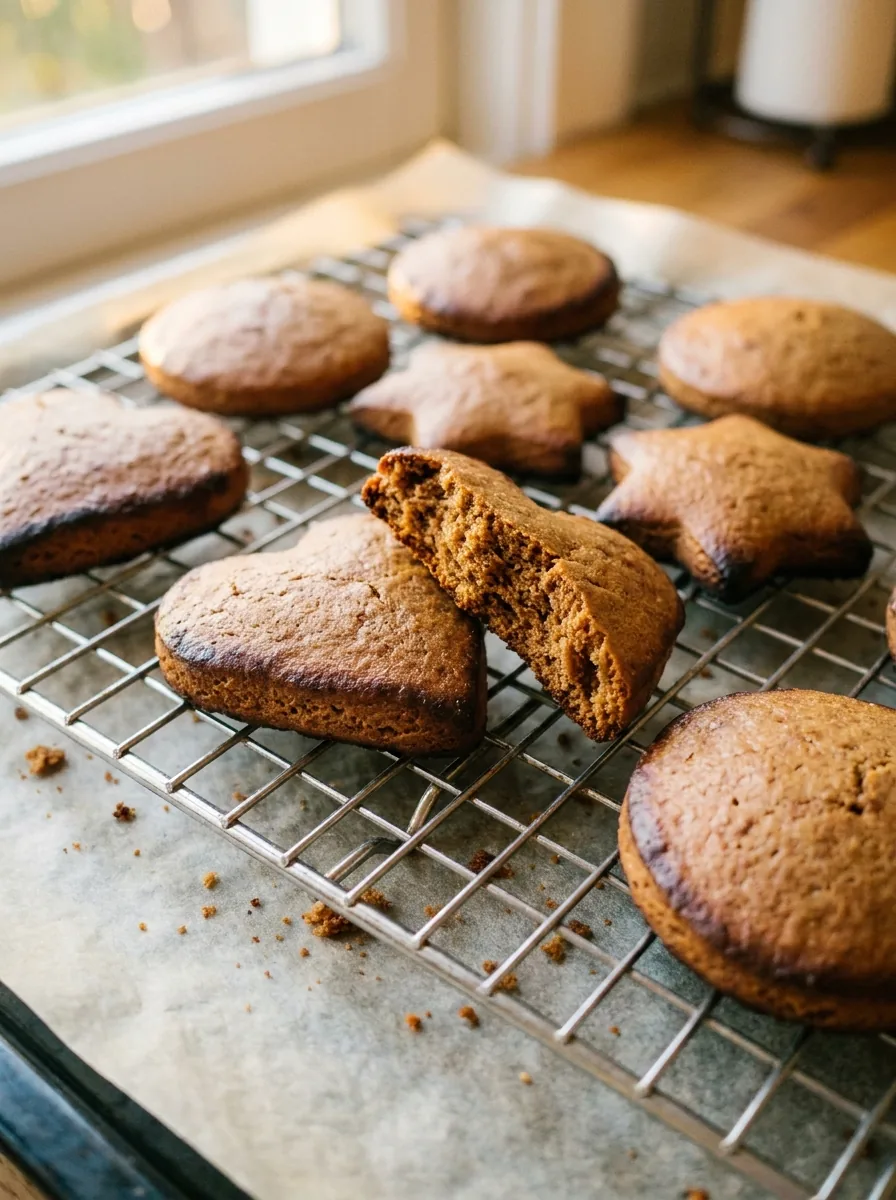 Illustrative weiche Lebkuchen in Stern-, Herz- und Kreisform auf einem Weihnachtsteller