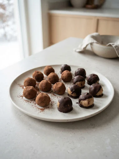 Marzipankartoffeln mit Kakao und dunkler Schokolade