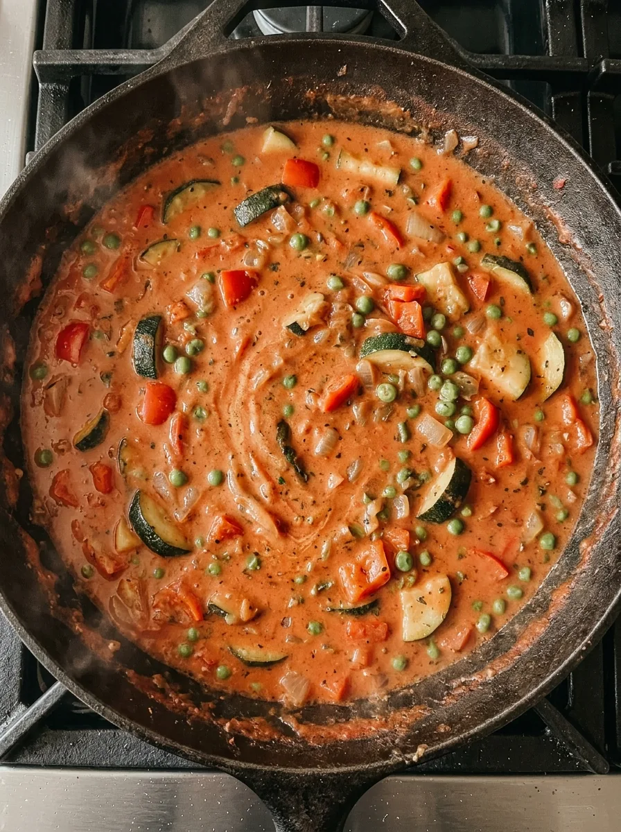 Illustrative cremige Tomaten-Gemüse-Sauce für Nudelauflauf