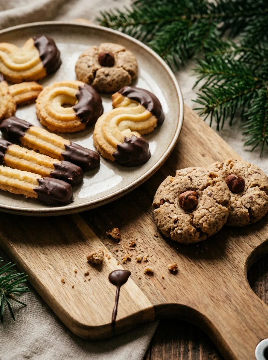 Illustratives Spritzgebäck und Haselnuss-Plätzchen