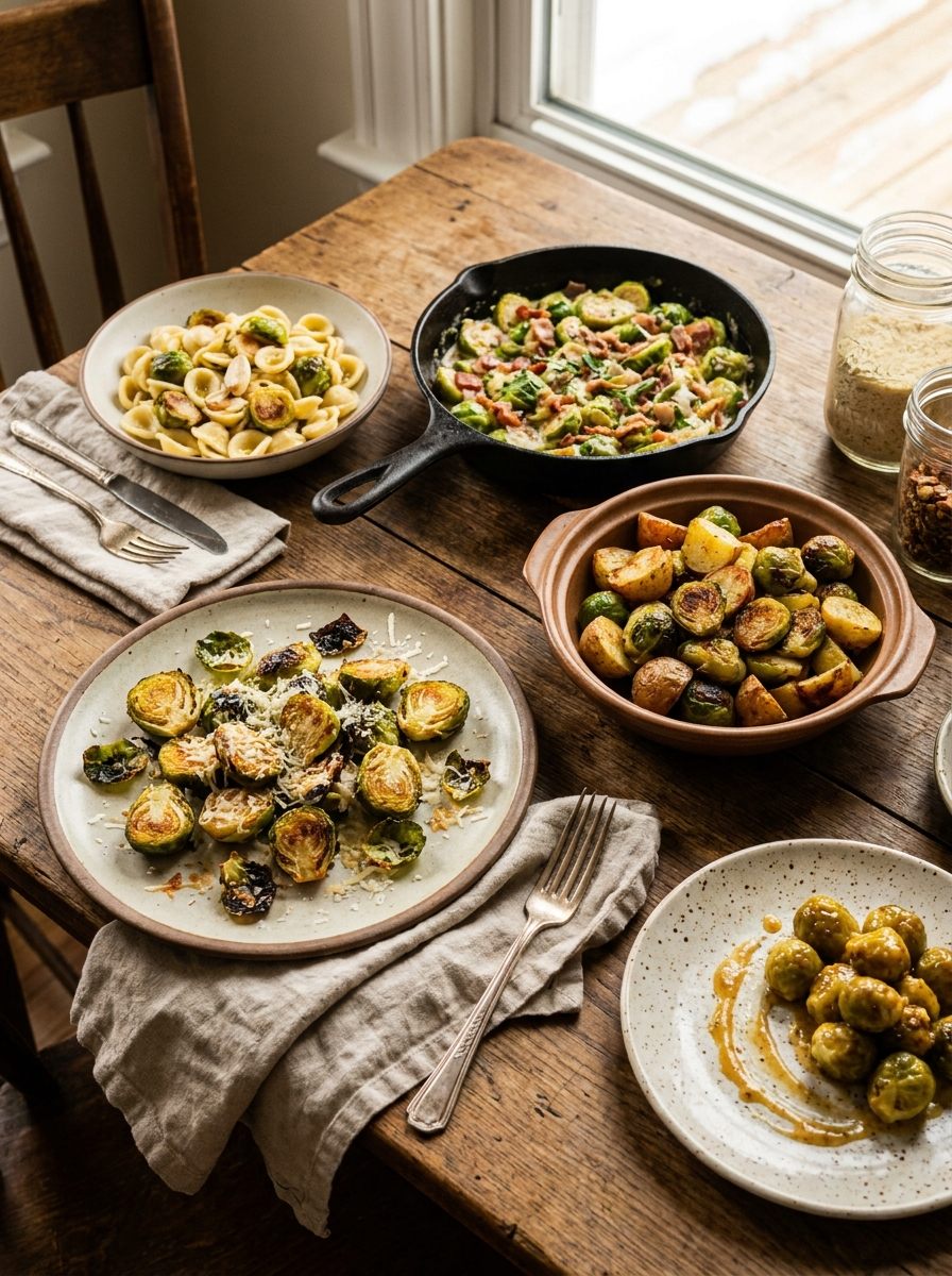 Sieben Rosenkohl-Gerichte mit Pasta, Kartoffeln, Parmesan und cremiger Sauce