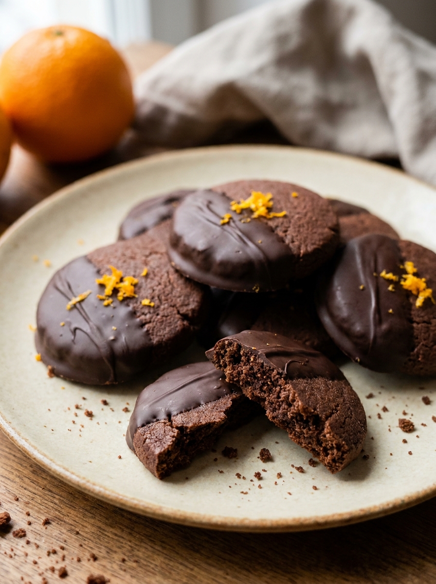 Schoko-Orangen-Plätzchen mit dunkler Schokolade und Orangenschale