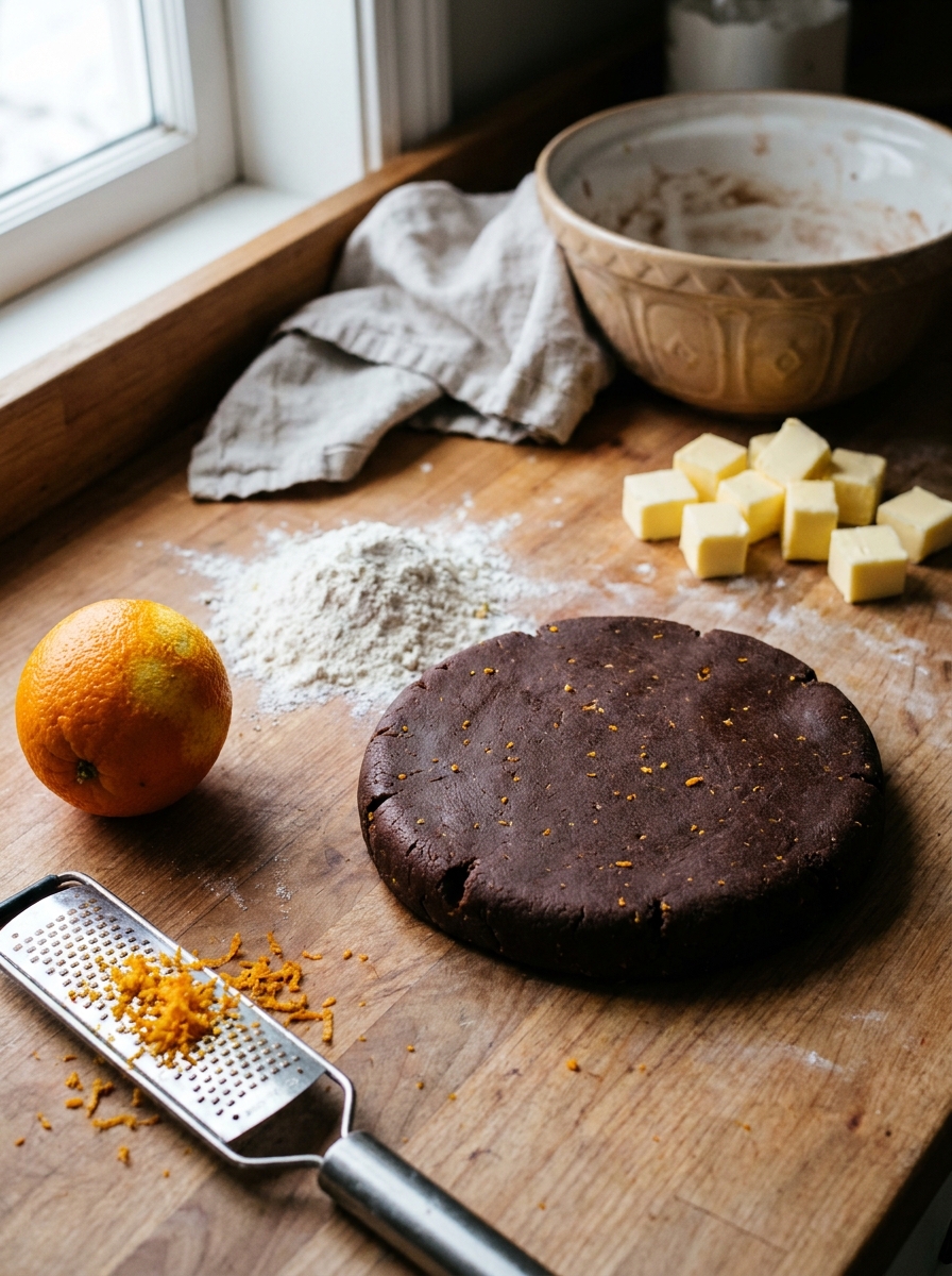 Schoko-Orangen-Plätzchen-Teig mit Kakao und frischer Orangenschale