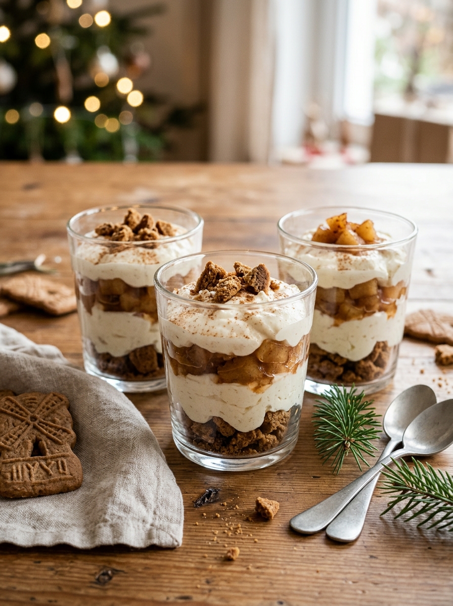 Spekulatius Dessert im Glas mit Apfel, Mascarpone-Quark-Creme und weihnachtlichen Keksbröseln