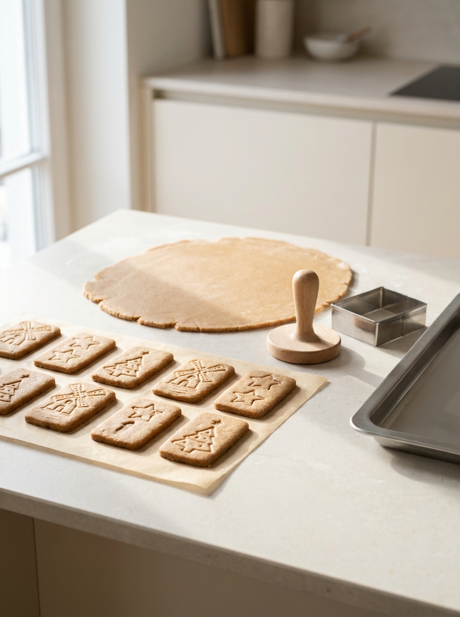 Spekulatiusplätzchen mit Muster vor dem Backen