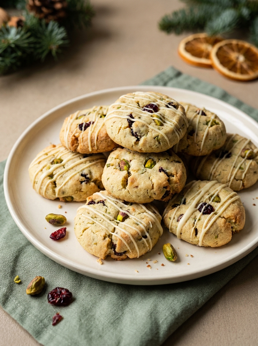 Weihnachtskekse mit Pistazien, Cranberries und weißer Schokolade