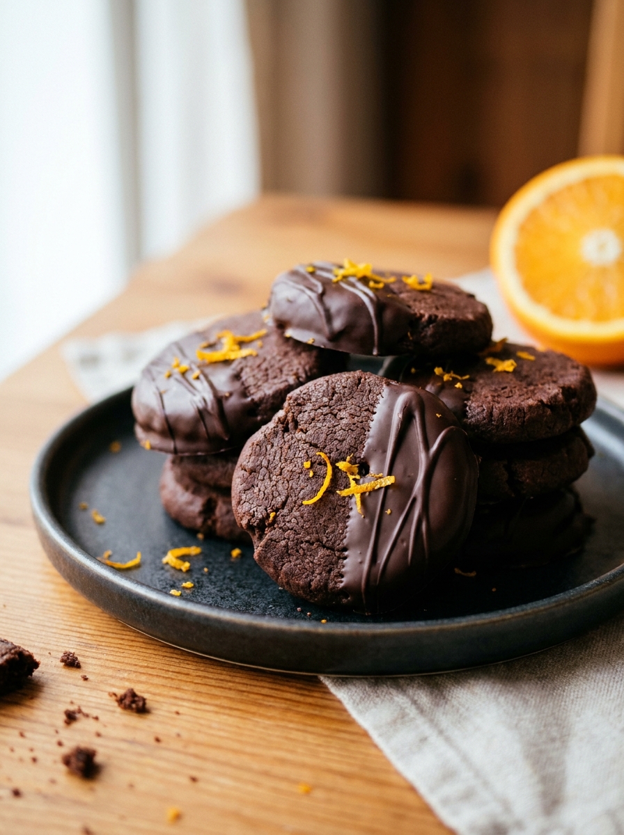 Schoko-Orangen-Plätzchen mit dunkler Schokolade und Orangenschale