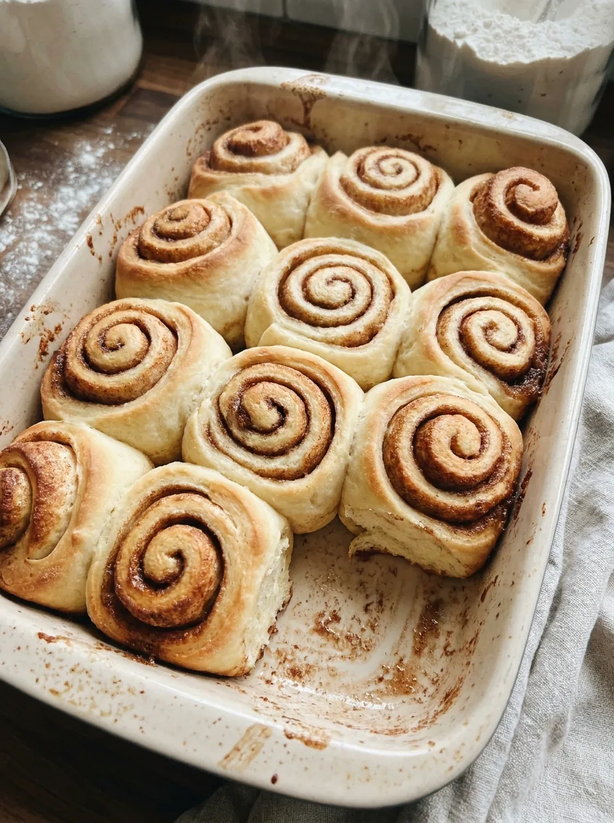 Illustrative goldbraune Zimtschnecken in einer Backform